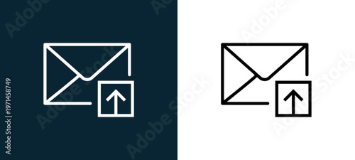 Two-color mail outline icon pair in black and white, editable stroke vector illustration for web, mobile apps, UI design, branding, and print from interaction set