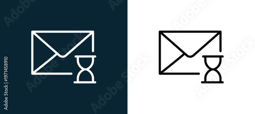 Two-color mail outline icon pair in black and white, editable stroke vector illustration for web, mobile apps, UI design, branding, and print from interaction set