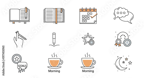 Morning coffee and daily routine icons.