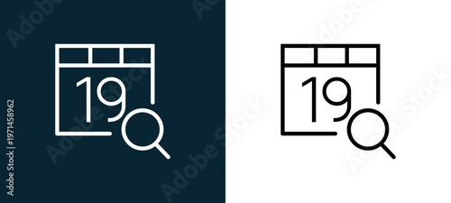 Two-color calendar outline icon pair in black and white, editable stroke vector illustration for web, mobile apps, UI design, branding, and print from interaction set