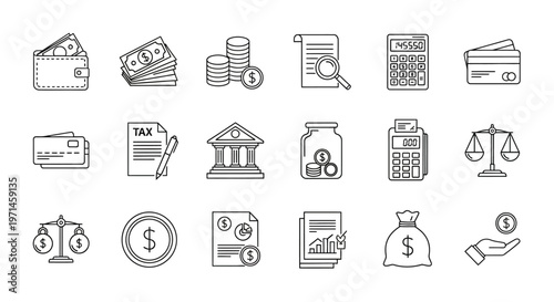 Financial icons and money symbols.