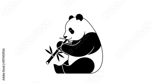 Panda eating bamboo shoots quietly.