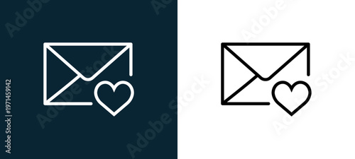 Two-color mail outline icon pair in black and white, editable stroke vector illustration for web, mobile apps, UI design, branding, and print from interaction set