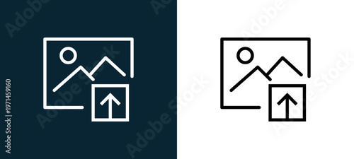 Two-color image outline icon pair in black and white, editable stroke vector illustration for web, mobile apps, UI design, branding, and print from interaction set