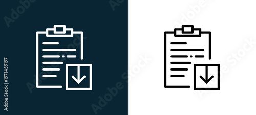 Two-color notepad outline icon pair in black and white, editable stroke vector illustration for web, mobile apps, UI design, branding, and print from interaction set