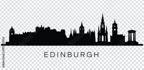 Vector illustration black silhouette of edinburgh city skyline with various buildings and spires