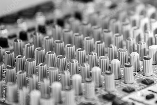  Detail of sound mixer in black and white