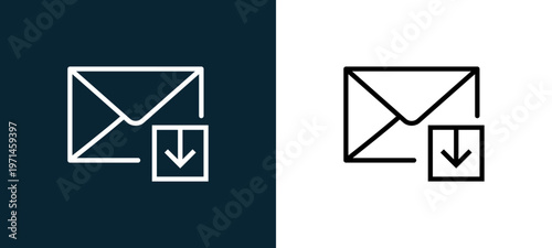Two-color mail outline icon pair in black and white, editable stroke vector illustration for web, mobile apps, UI design, branding, and print from interaction set