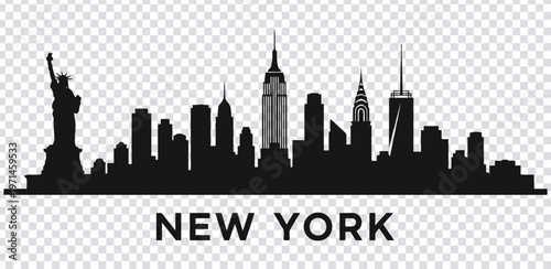 Vector illustration black silhouette of new york city skyline with statue of liberty