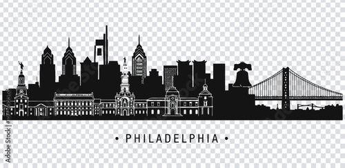 Vector illustration philadelphia city skyline silhouette with iconic buildings and bridge