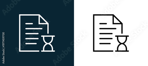 Two-color file outline icon pair in black and white, editable stroke vector illustration for web, mobile apps, UI design, branding, and print from interaction set