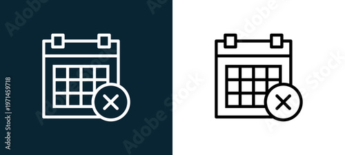 Two-color calendar outline icon pair in black and white, editable stroke vector illustration for web, mobile apps, UI design, branding, and print from interaction set