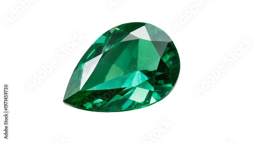 Картината върху платно Pear-shaped faceted emerald gemstone, isolated on transparent background