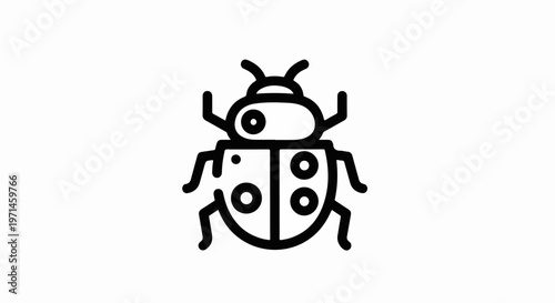 Ladybug icon, black line art insect, simple bug illustration, vector graphic