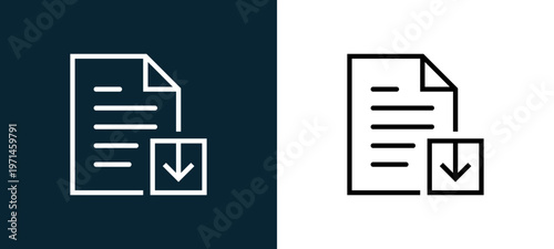 Two-color file outline icon pair in black and white, editable stroke vector illustration for web, mobile apps, UI design, branding, and print from interaction set