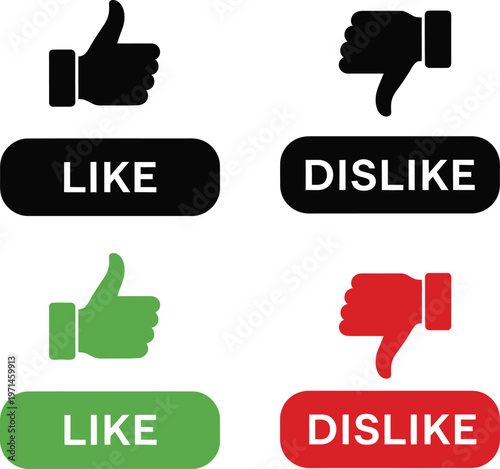 Social media vector illustration featuring like and dislike buttons with thumbs up and down icons for feedback and interaction design.
