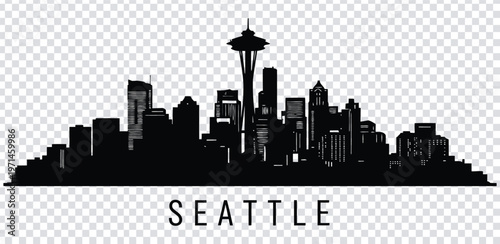 Vector illustration black silhouette of seattle city skyline with space needle