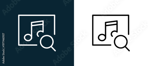 Two-color music player outline icon pair in black and white, editable stroke vector illustration for web, mobile apps, UI design, branding, and print from interaction set