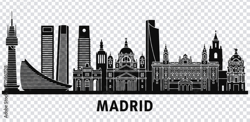 Vector illustration black and white illustration of madrid city skyline with various buildings