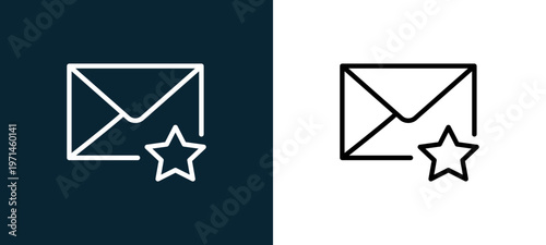 Two-color mail outline icon pair in black and white, editable stroke vector illustration for web, mobile apps, UI design, branding, and print from interaction set