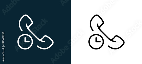 Two-color phone call outline icon pair in black and white, editable stroke vector illustration for web, mobile apps, UI design, branding, and print from interaction set