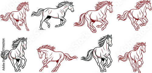 Hand-Drawn Horse Icons Set Featuring Galloping, Running, and Wild Horses for Animal, Equestrian, and Nature Designs