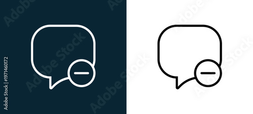 Two-color speech bubble outline icon pair in black and white, editable stroke vector illustration for web, mobile apps, UI design, branding, and print from interaction set
