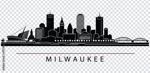 Vector illustration milwaukee city skyline silhouette with red line and text