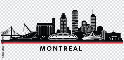Vector illustration montreal city skyline with famous landmarks and buildings in black silhouette