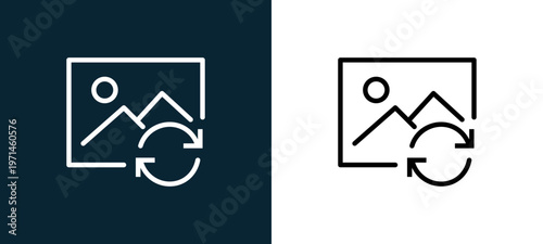 Two-color image outline icon pair in black and white, editable stroke vector illustration for web, mobile apps, UI design, branding, and print from interaction set
