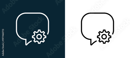Two-color speech bubble outline icon pair in black and white, editable stroke vector illustration for web, mobile apps, UI design, branding, and print from interaction set