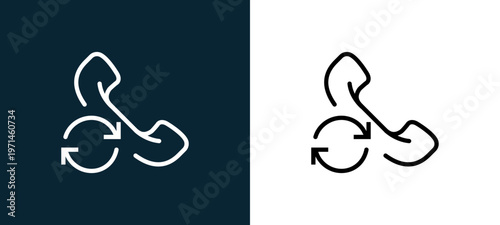 Two-color phone call outline icon pair in black and white, editable stroke vector illustration for web, mobile apps, UI design, branding, and print from interaction set