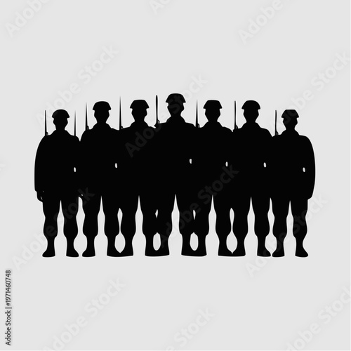 Silhouette of soldiers standing in line with rifles