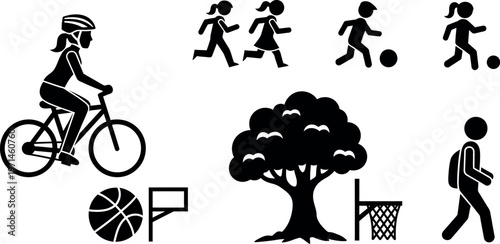 Silhouette of woman and girl with bicycles vector illustration cycling sport icon set