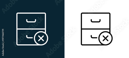 Two-color archive outline icon pair in black and white, editable stroke vector illustration for web, mobile apps, UI design, branding, and print from interaction set