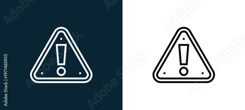 Two-color alert outline icon pair in black and white, editable stroke vector illustration for web, mobile apps, UI design, branding, and print from emergency