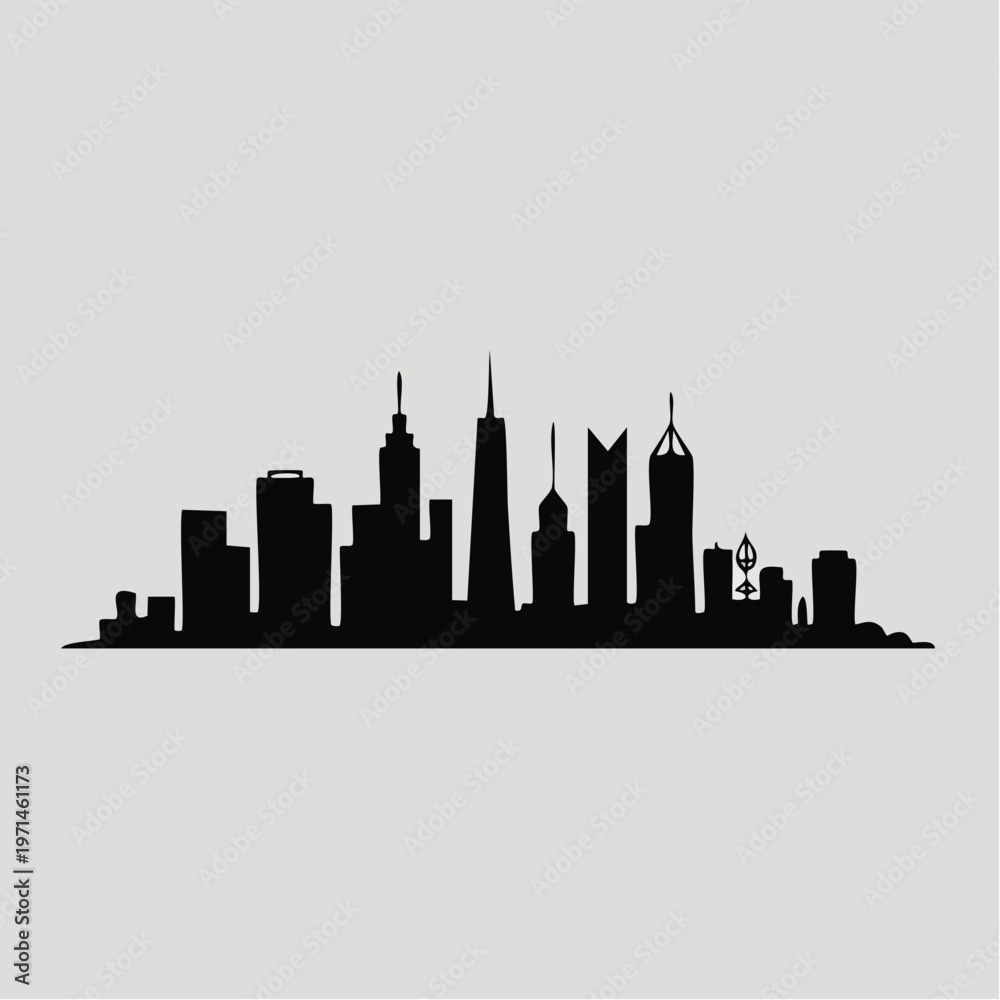 Naklejka premium black silhouette city skyline illustration with skyscrapers