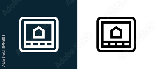 Two-color smart home outline icon pair in black and white, editable stroke vector illustration for web, mobile apps, UI design, branding, and print from home automation