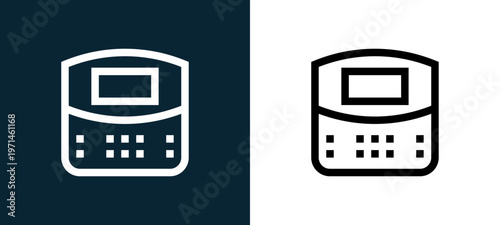 Two-color security outline icon pair in black and white, editable stroke vector illustration for web, mobile apps, UI design, branding, and print from home automation