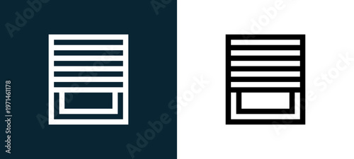 Two-color blinds outline icon pair in black and white, editable stroke vector illustration for web, mobile apps, UI design, branding, and print from home automation