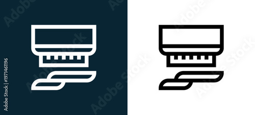 Two-color smoke detector outline icon pair in black and white, editable stroke vector illustration for web, mobile apps, UI design, branding, and print from home automation