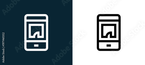 Two-color smartphone outline icon pair in black and white, editable stroke vector illustration for web, mobile apps, UI design, branding, and print from home automation