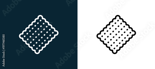 Two-color biscuit outline icon pair in black and white, editable stroke vector illustration for web, mobile apps, UI design, branding, and print from gastronomy