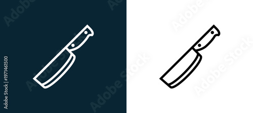 Two-color butcher outline icon pair in black and white, editable stroke vector illustration for web, mobile apps, UI design, branding, and print from gastronomy