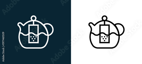 Two-color teapot outline icon pair in black and white, editable stroke vector illustration for web, mobile apps, UI design, branding, and print from gastronomy