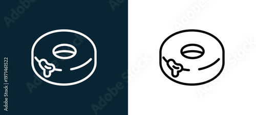 Two-color doughnut outline icon pair in black and white, editable stroke vector illustration for web, mobile apps, UI design, branding, and print from gastronomy