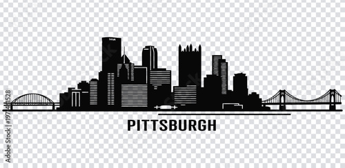 Fotografie Vector illustration black silhouette of pittsburgh city skyline with bridges