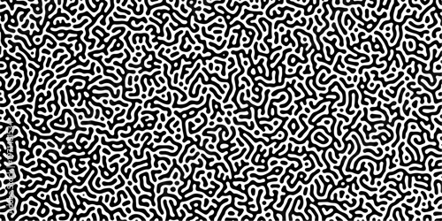 Abstract truing organic wallpaper Turing reaction diffusion monochrome seamless pattern with chaotic motion. Generative algorithm psychedelic background. Reaction-diffusion or truing pattern formation