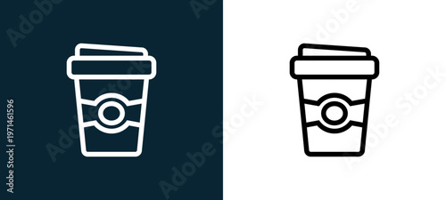 Two-color coffee outline icon pair in black and white, editable stroke vector illustration for web, mobile apps, UI design, branding, and print from gastronomy