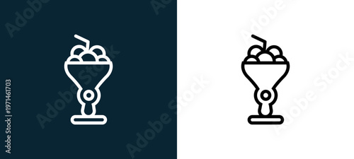 Two-color ice cream outline icon pair in black and white, editable stroke vector illustration for web, mobile apps, UI design, branding, and print from gastronomy